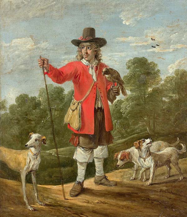 fauconnier et ses chiens sur une toile de David Teniers (1610-1690)